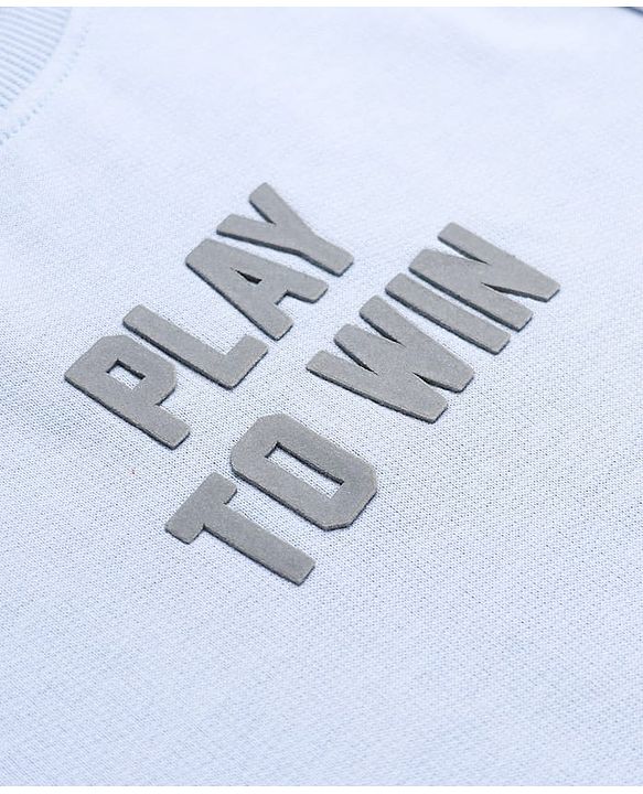 Babyhug Ottoman 100% Cotton Knit Sweatshirt with Full Sleeves and Play To Win Text Print - Light Blue