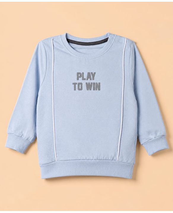 Babyhug Ottoman 100% Cotton Knit Sweatshirt with Full Sleeves and Play To Win Text Print - Light Blue