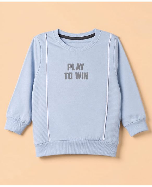 Babyhug Ottoman 100% Cotton Knit Sweatshirt with Full Sleeves and Play To Win Text Print - Light Blue