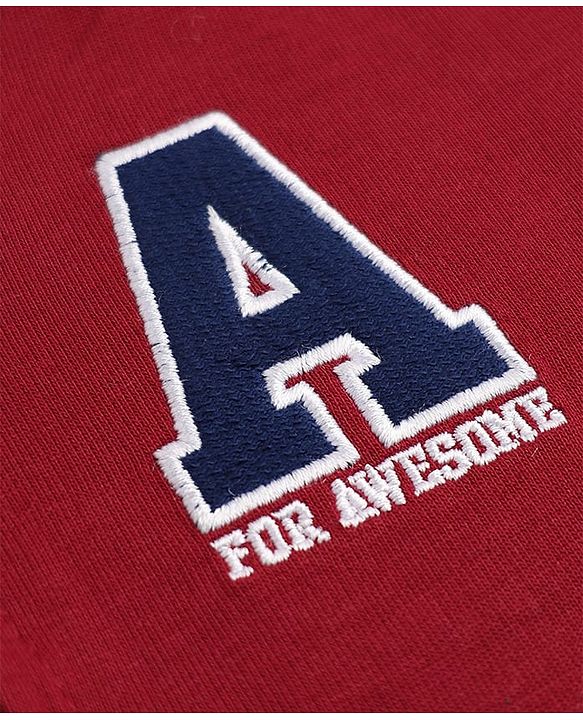 Babyhug Cotton Knit Full Sleeves Hooded Front Open Heavy Gauge Sweatshirt With a Alphabet Text Print - Maroon