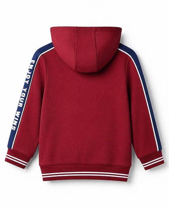 Babyhug Cotton Knit Full Sleeves Hooded Front Open Heavy Gauge Sweatshirt With a Alphabet Text Print - Maroon