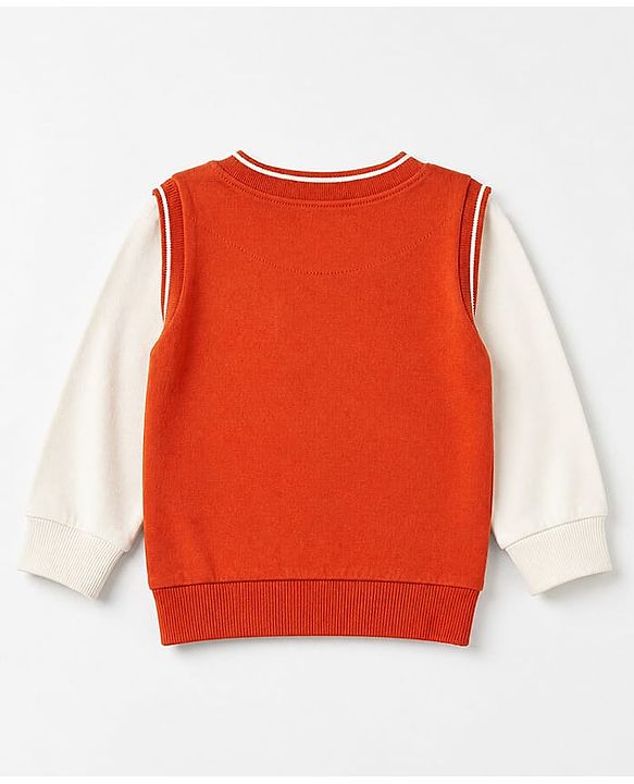 Babyhug 100% Cotton Knit Full Sleeves Heavy Gauge Sweatshirt With Tie & Bear Applique - Orange