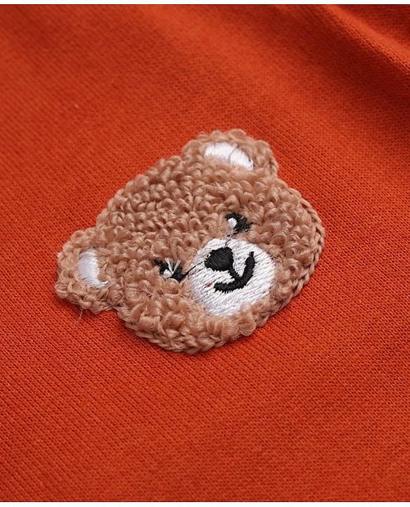 Babyhug 100% Cotton Knit Full Sleeves Heavy Gauge Sweatshirt With Tie & Bear Applique - Orange