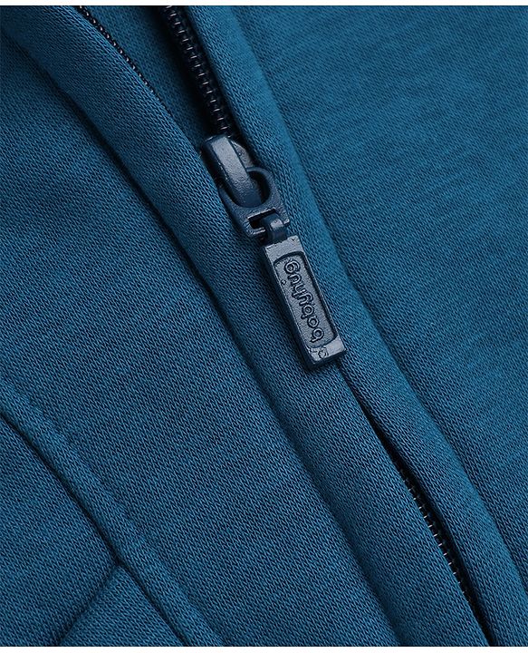 Babyhug Cotton Blend Fleece Knit Front Open Heavy Gauge Hooded Sweatshirt with Full Sleeves and Campus League Print - Blue