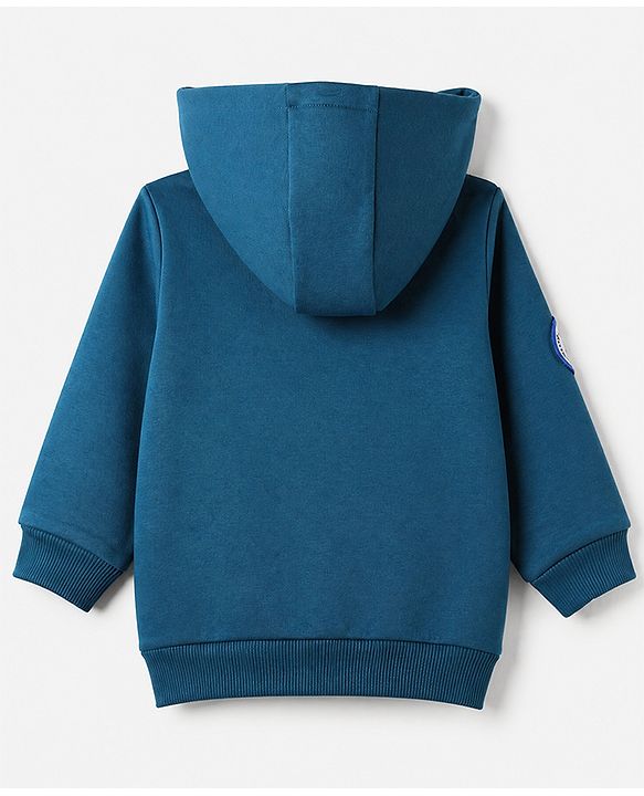 Babyhug Cotton Blend Fleece Knit Front Open Heavy Gauge Hooded Sweatshirt with Full Sleeves and Campus League Print - Blue