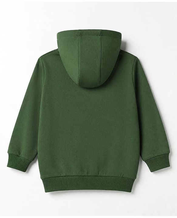 Babyhug 100% Cotton Knit Full Sleeves Heavy Gauge Hooded Sweatshirt With Tiger Embroidery And Slogan Print - Olive Green