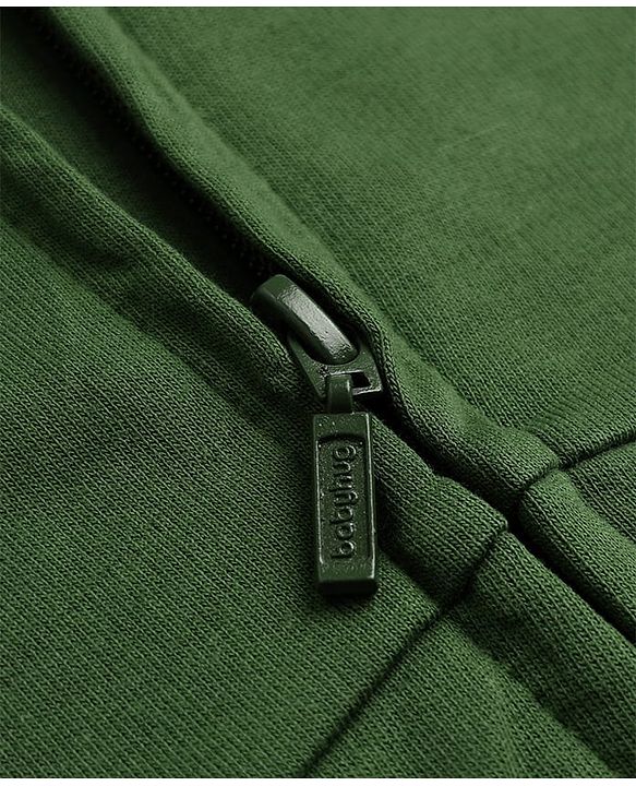 Babyhug 100% Cotton Knit Full Sleeves Heavy Gauge Hooded Sweatshirt With Tiger Embroidery And Slogan Print - Olive Green