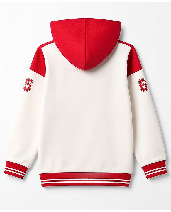 Babyhug 100% Cotton Heavy Gauge Ottoman Knit Full Sleeves Hooded Sweatshirt with California Athletic Sports Squad Print - Red