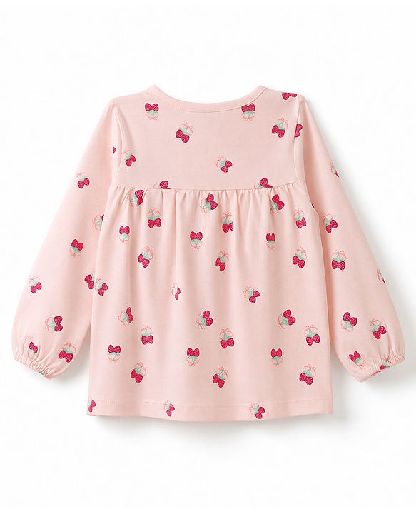 Babyhug Cotton Knit Full Sleeves Top & Pyjama Co-ords Night Suit With Strawberry Print - Pink