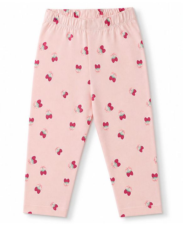 Babyhug Cotton Knit Full Sleeves Top & Pyjama Co-ords Night Suit With Strawberry Print - Pink