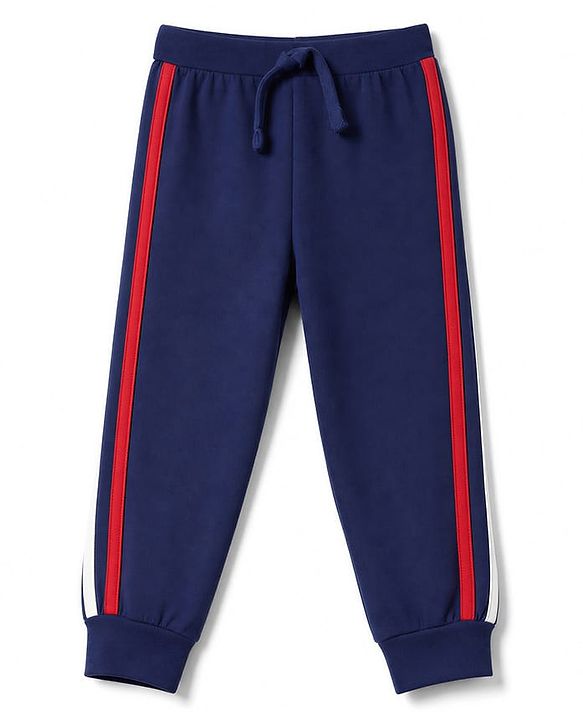 Babyhug 100% Cotton Jersey Knit Full Length Tiger Printed Lounge Pants With Tape Detailing Pack Of 2 - Navy Blue & Red