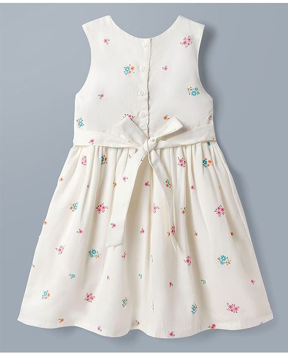 Babyhug Poplin Woven Half Sleeves Shrug With Floral Printed Frock - White