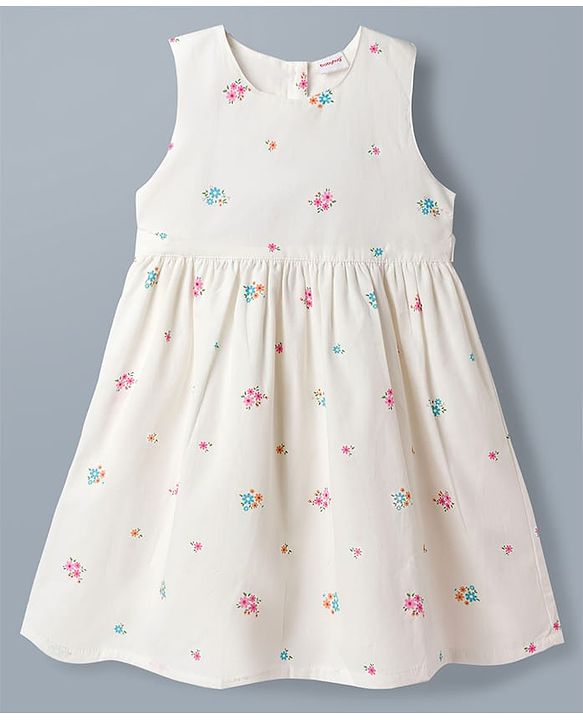 Babyhug Poplin Woven Half Sleeves Shrug With Floral Printed Frock - White