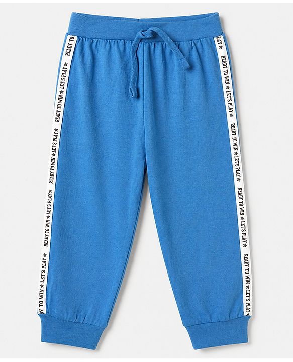 Babyhug 100% Cotton Jersey Knit Full Length Lounge Pant With Text Print Pack of 2 - Red Blue