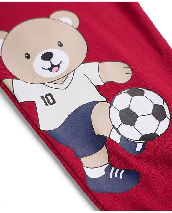 Babyhug 100% Cotton Jersey Knit Full Length Lounge Pant With Tape Detailing & Bear Print Pack of 2 - Red Blue