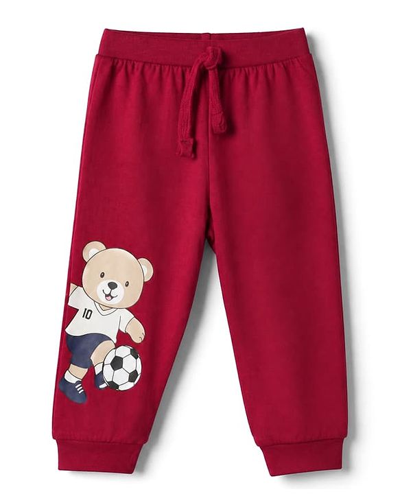 Babyhug 100% Cotton Jersey Knit Full Length Lounge Pant With Tape Detailing & Bear Print Pack of 2 - Red Blue