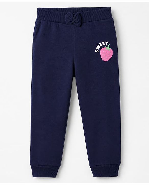 Babyhug Cotton Single Jersey Knit Joggers with Strawberry Print Pack of 2 - Navy Blue & Pink