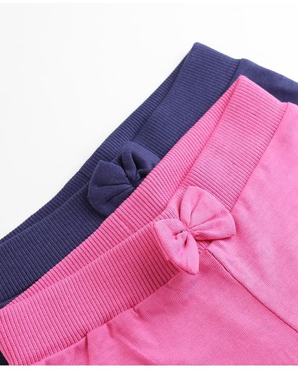 Babyhug Cotton Single Jersey Knit Joggers with Strawberry Print Pack of 2 - Navy Blue & Pink