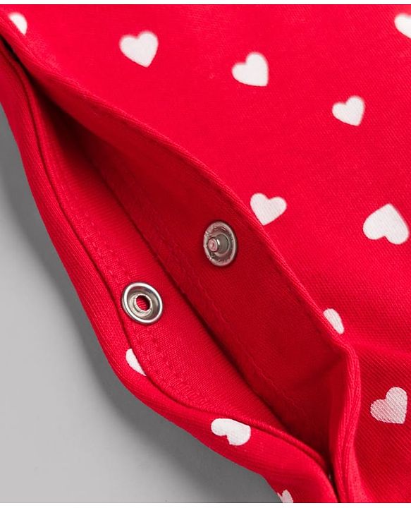 Babyhug 100% Cotton Knit Full Sleeves Sleep Suit with Polka Dots Print & Bow Applique - Red