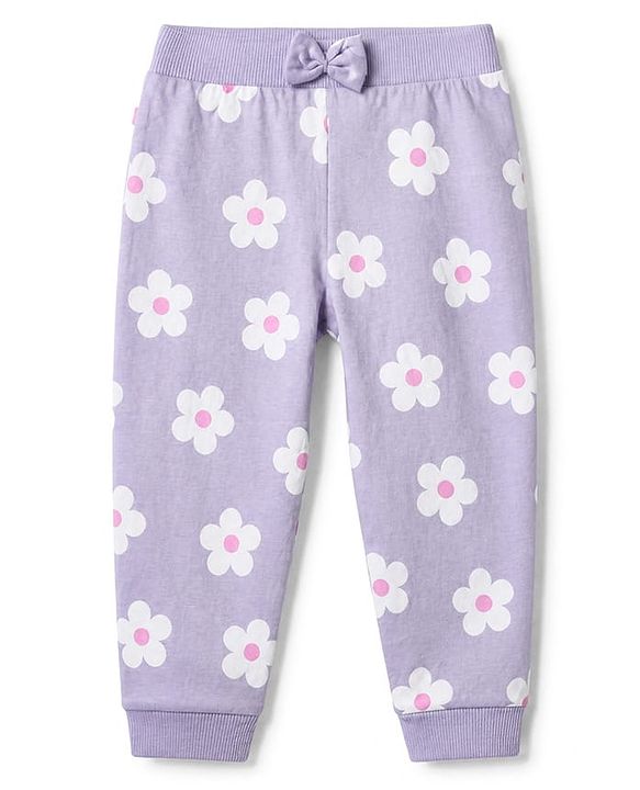 Babyhug 100% Cotton Single Jersey Knit Full Length Track Pant in Pink & Purple Pack of 2