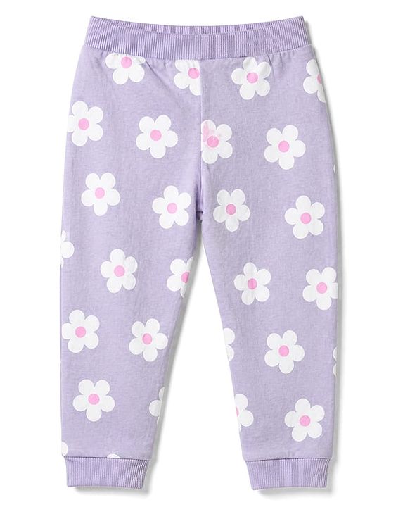 Babyhug 100% Cotton Single Jersey Knit Full Length Track Pant in Pink & Purple Pack of 2