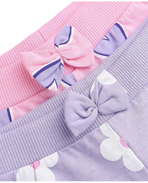 Babyhug 100% Cotton Single Jersey Knit Full Length Track Pant in Pink & Purple Pack of 2