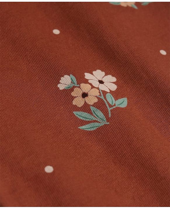 Babyhug Cotton Knit Jogger Fit Full Length Lounge Pants With Floral Print Pack of 2 - Brown Pink