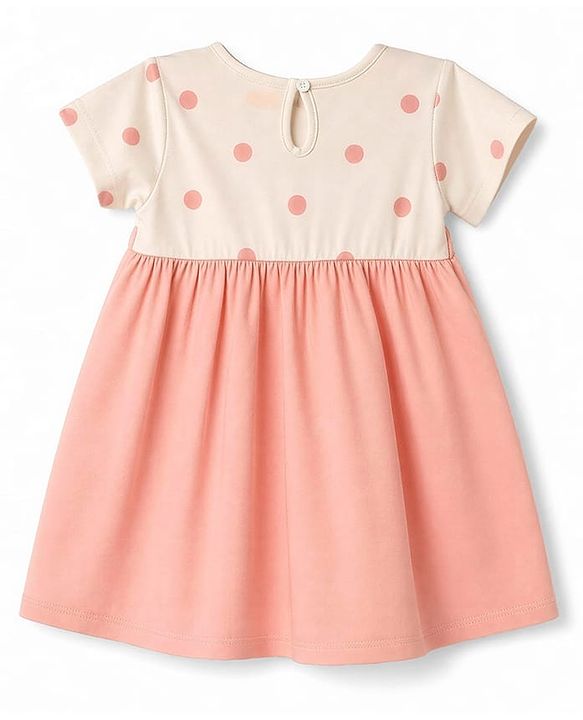 Babyhug Poplin Woven Half Sleeves Frock with Inner Tee Polka Dot Print - Pink