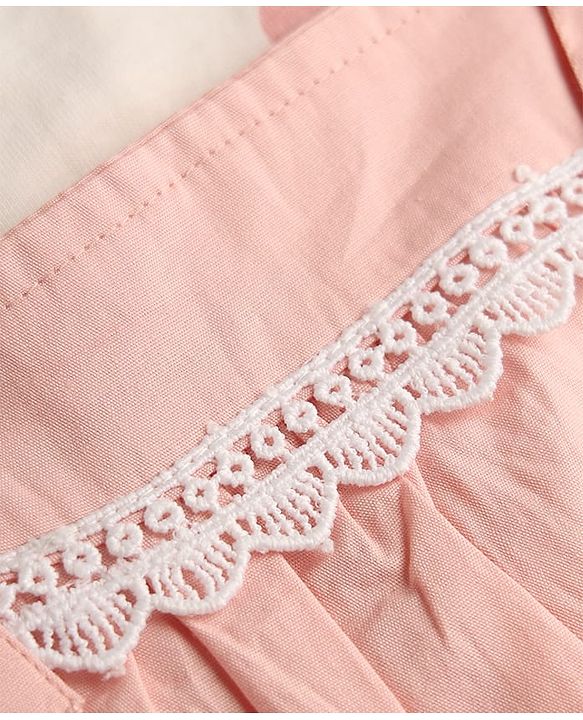 Babyhug Poplin Woven Half Sleeves Frock with Inner Tee Polka Dot Print - Pink