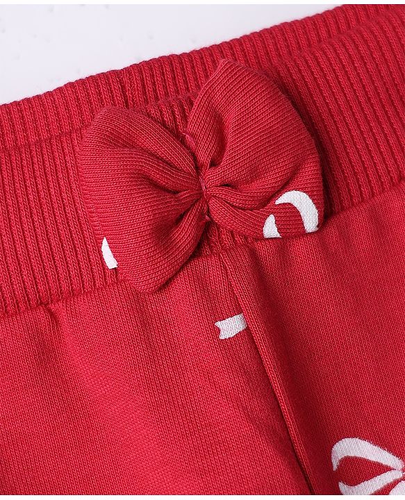 Babyhug Cotton Knit Full Length Jogger Fit Lounge Pants with Bows Print Pack of 3 in Red Black Pink