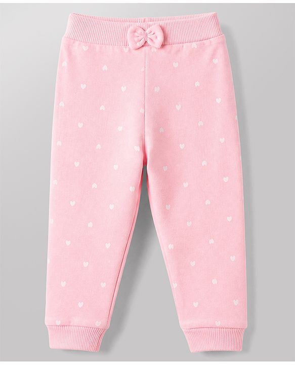 Babyhug Cotton Knit Full Length Jogger Fit Lounge Pants with Bows Print Pack of 3 in Red Black Pink