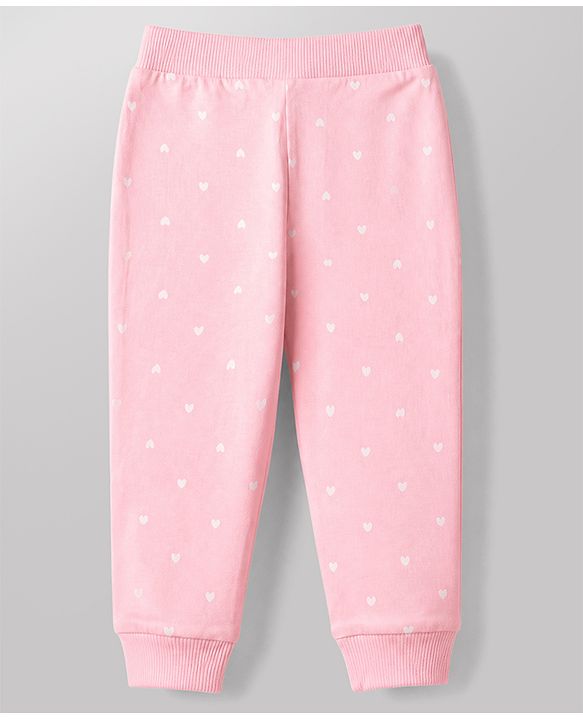 Babyhug Cotton Knit Full Length Jogger Fit Lounge Pants with Bows Print Pack of 3 in Red Black Pink