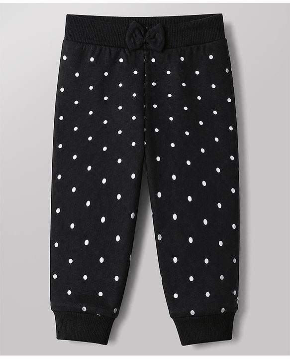 Babyhug Cotton Knit Full Length Jogger Fit Lounge Pants with Bows Print Pack of 3 in Red Black Pink