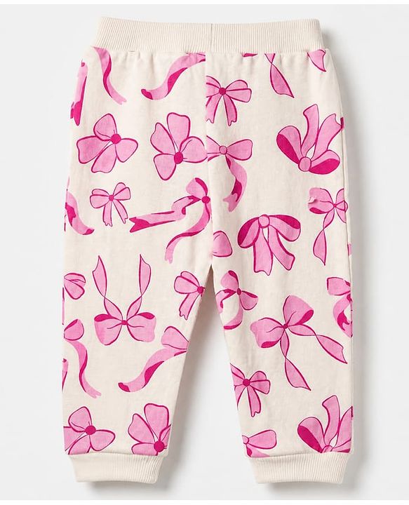 Babyhug Cotton Knit Jogger Fit Full Length Lounge Pant with Bow Print Pack of 3 - Blue Pink Light Pink