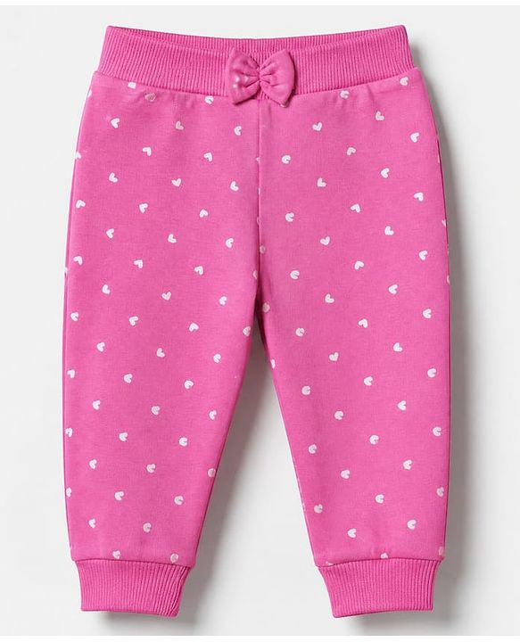 Babyhug Cotton Knit Jogger Fit Full Length Lounge Pant with Bow Print Pack of 3 - Blue Pink Light Pink
