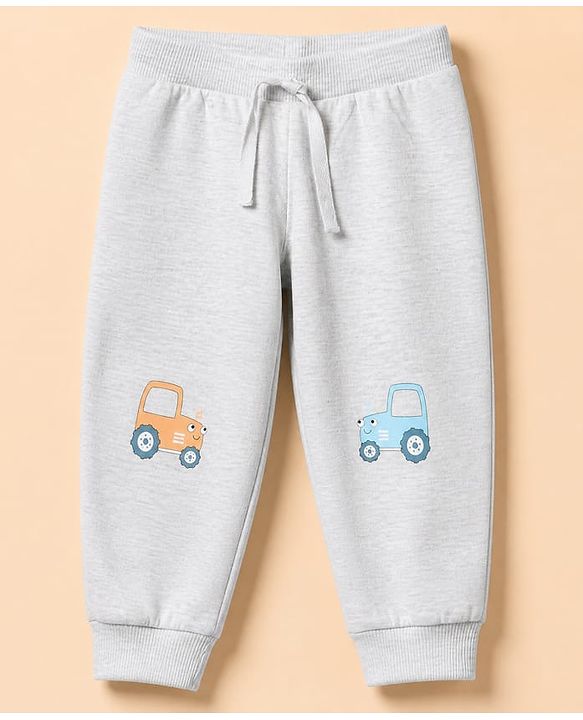 Babyhug Cotton Knit Full Length Jogger Fit Lounge Pant with Tractor Print Pack of 3 in Blue Grey