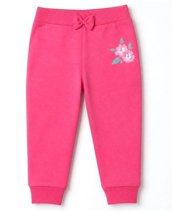 Babyhug 100% Cotton Single Jersey Knit Full Length Lounge Pant With Floral Print Pack of 2 - Pink Green
