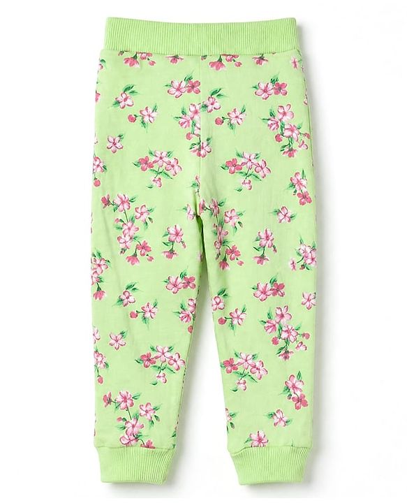 Babyhug 100% Cotton Single Jersey Knit Full Length Lounge Pant With Floral Print Pack of 2 - Pink Green