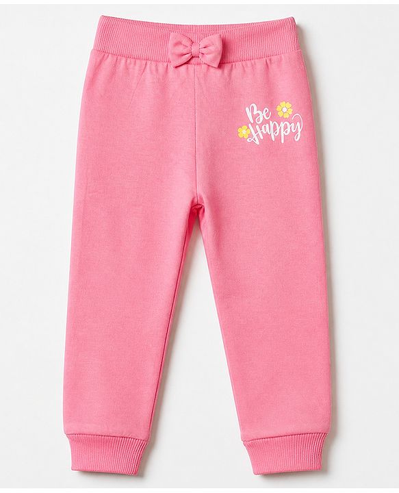 Babyhug Cotton Knit Full Length Lounge Pants With Floral Print Pack of 3 - Yellow Pink Navy Blue