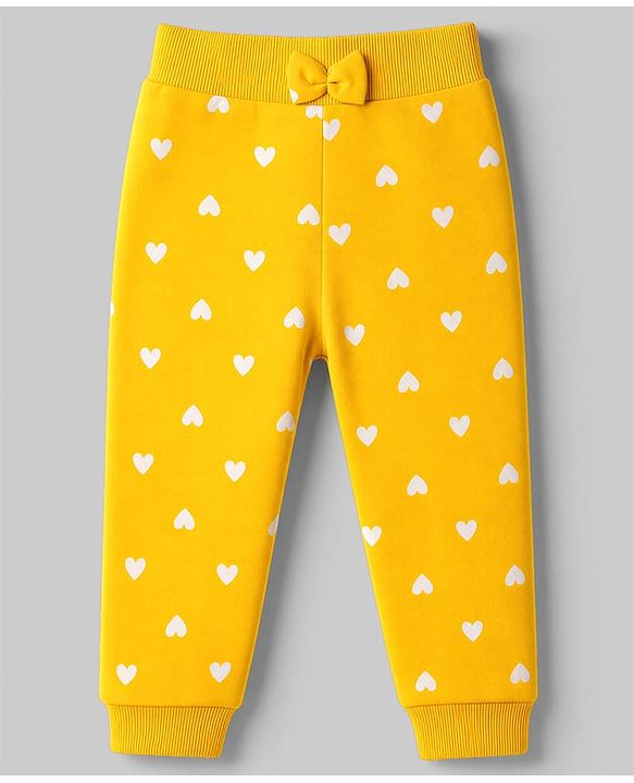 Babyhug 100% Cotton Single Jersey Knit Full Length Lounge Pant Heart Rainbow & Floral Print Pack of 3 - Yellow White & Purple