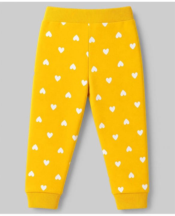 Babyhug 100% Cotton Single Jersey Knit Full Length Lounge Pant Heart Rainbow & Floral Print Pack of 3 - Yellow White & Purple