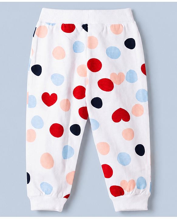 Babyhug 100% Cotton Single Jersey Knit Jogger Fit Full Length Lounge Pant With Polka Dots Print Pack of 3 - Red Pink White