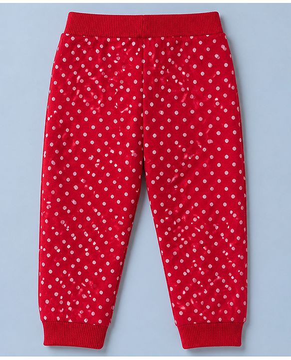 Babyhug 100% Cotton Single Jersey Knit Jogger Fit Full Length Lounge Pant With Polka Dots Print Pack of 3 - Red Pink White