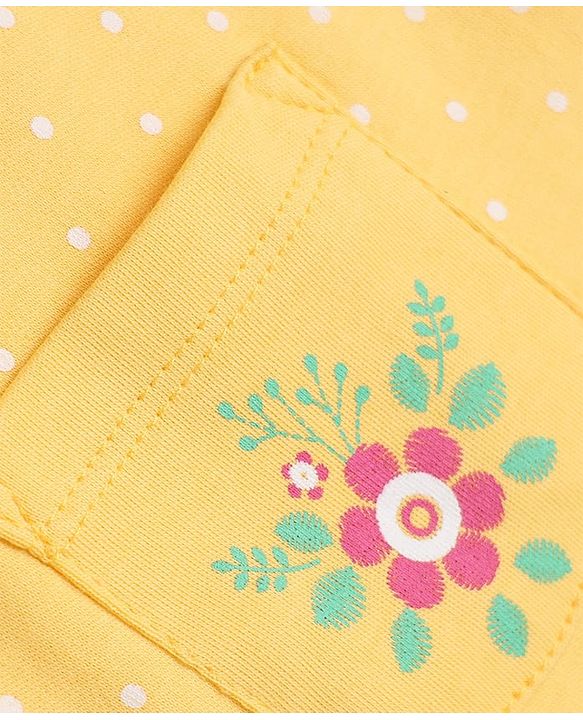 Babyhug 100% Cotton Knit Full Sleeves Sleep Suit with Floral Embroidery - Yellow