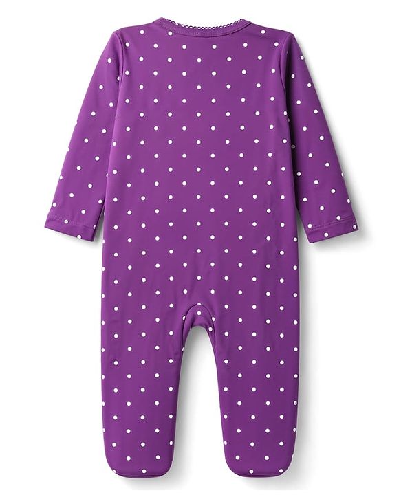 Babyhug 100% Cotton Knit Full Sleeves Sleep Suit with Polka Dots & Unicorn - Purple