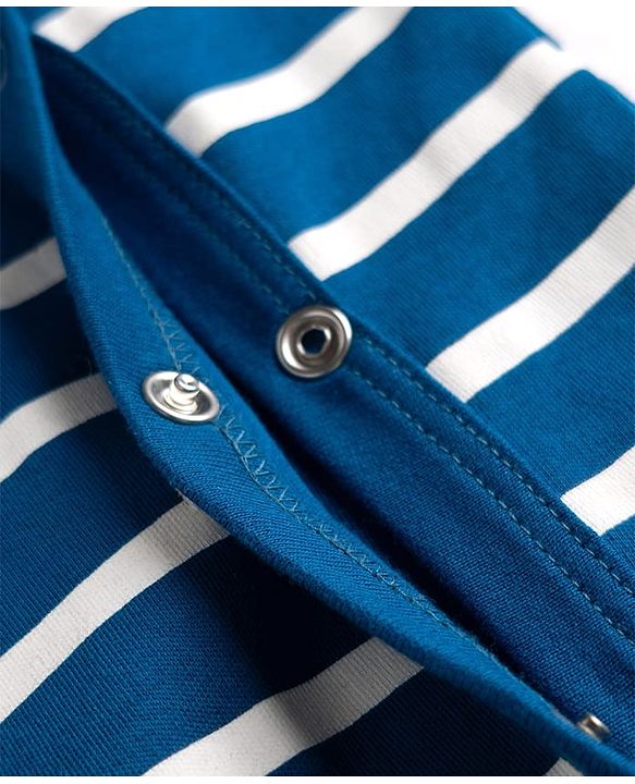 Babyhug Cotton Knit Full Sleeves Sleep Suit Nightwear with Striped & Lion Patch in Navy Blue