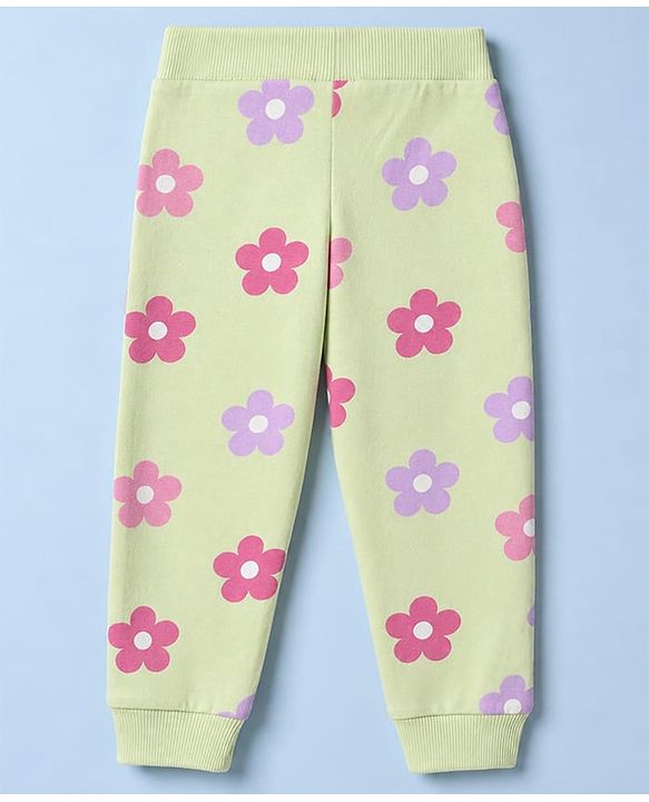 Babyhug 100% Cotton Single Jersey Knit Full Length Lounge Pant With Butterfly & Floral Print Pack of 3 - Blue Pink Green