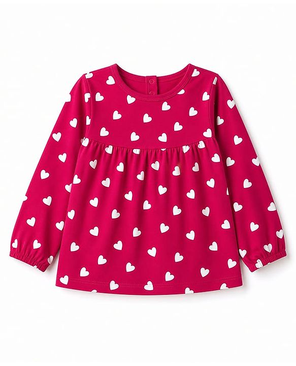 Babyhug 100% Cotton Knit Full Sleeves Co-Ords T-Shirt & Pyjama Night Suit with Heart Print - Red