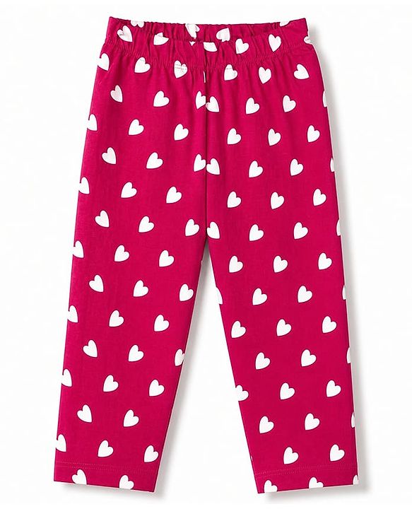 Babyhug 100% Cotton Knit Full Sleeves Co-Ords T-Shirt & Pyjama Night Suit with Heart Print - Red