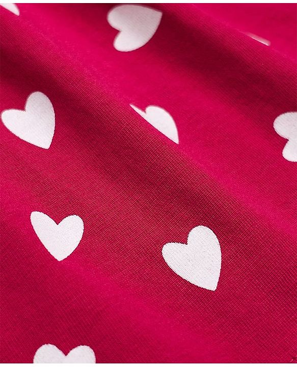 Babyhug 100% Cotton Knit Full Sleeves Co-Ords T-Shirt & Pyjama Night Suit with Heart Print - Red